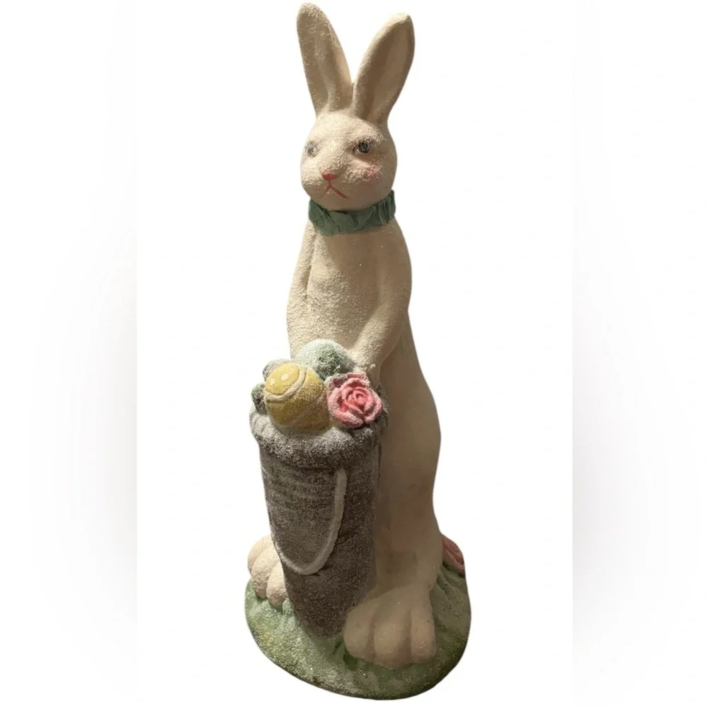 Vintage Rabbit Spring Easter Egg Basket Figurine Pier 1 White Pink Gray Blue